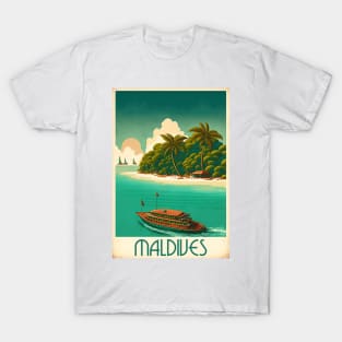 Maldives Island Vintage Travel Art Poster T-Shirt